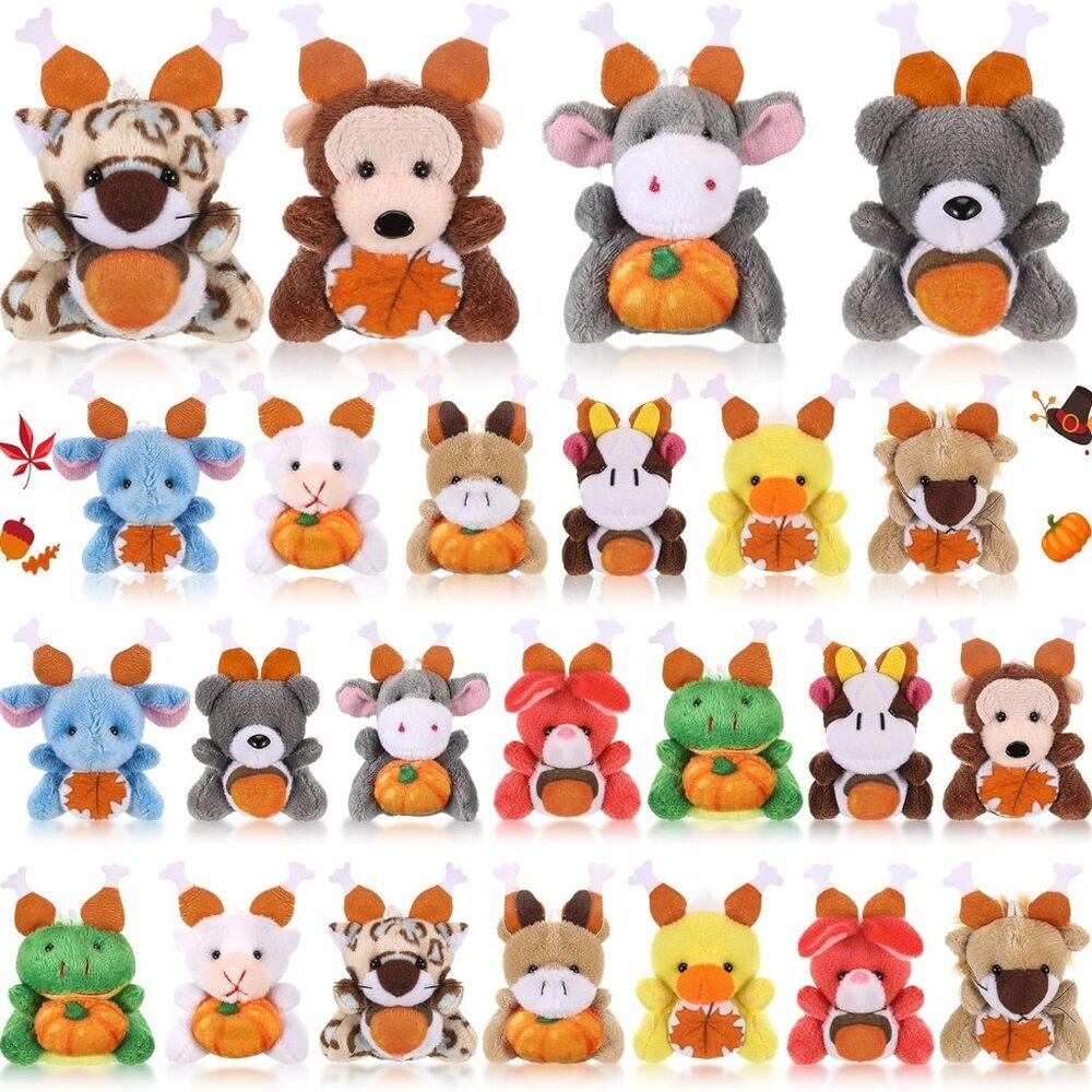 24 Pcs Mini Thanksgiving Stuffed Animal Bulk Fall Small Plush Stuffed Animal Toy